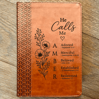 Personalized KJV Study Bible, Custom Engraved Acrostic Name with Verse Reference, He Calls Me Floral Design, Christian Gift for Her - Religious Books - Aylev