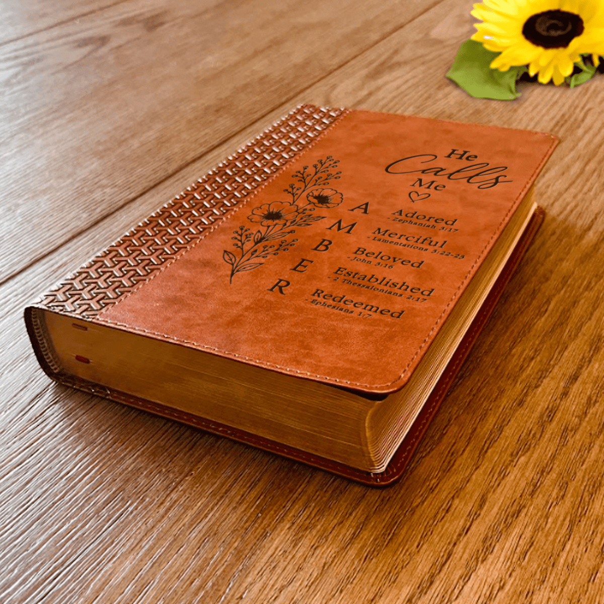Personalized KJV Study Bible, Custom Engraved Acrostic Name with Verse Reference, He Calls Me Floral Design, Christian Gift for Her - Religious Books - Aylev