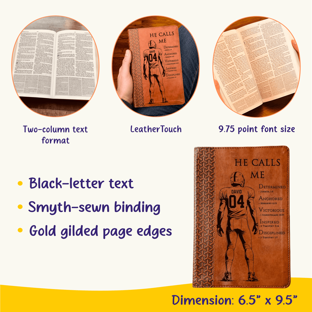 Personalized KJV Study Bible, Custom Engraved Acrostic Name with Verse Reference, Christian Sports Gift for Football Players - Religious Books - Aylev