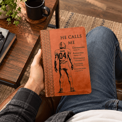 Personalized KJV Study Bible, Custom Engraved Acrostic Name with Verse Reference, Christian Sports Gift for Football Players - Religious Books - Aylev
