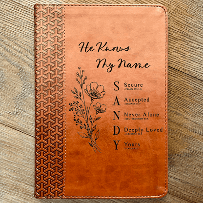 Personalized KJV Study Bible, Custom Engraved Acrostic Name with Verse Reference, Floral Design, Christian Bible Gift for Her - Religious Books - Aylev