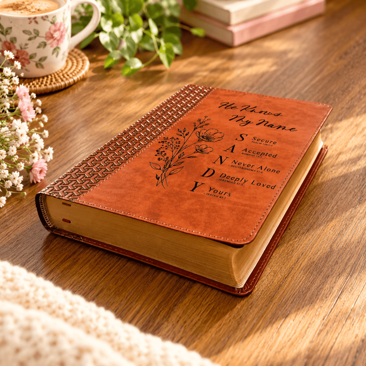Personalized KJV Study Bible, Custom Engraved Acrostic Name with Verse Reference, Floral Design, Christian Bible Gift for Her - Religious Books - Aylev