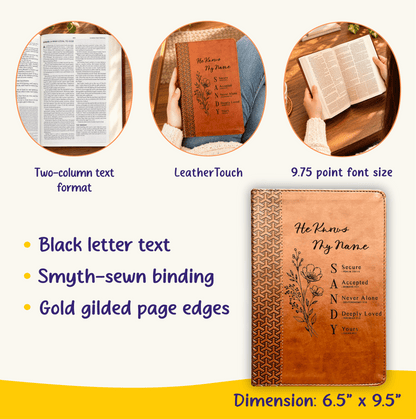 Personalized KJV Study Bible, Custom Engraved Acrostic Name with Verse Reference, Floral Design, Christian Bible Gift for Her - Religious Books - Aylev