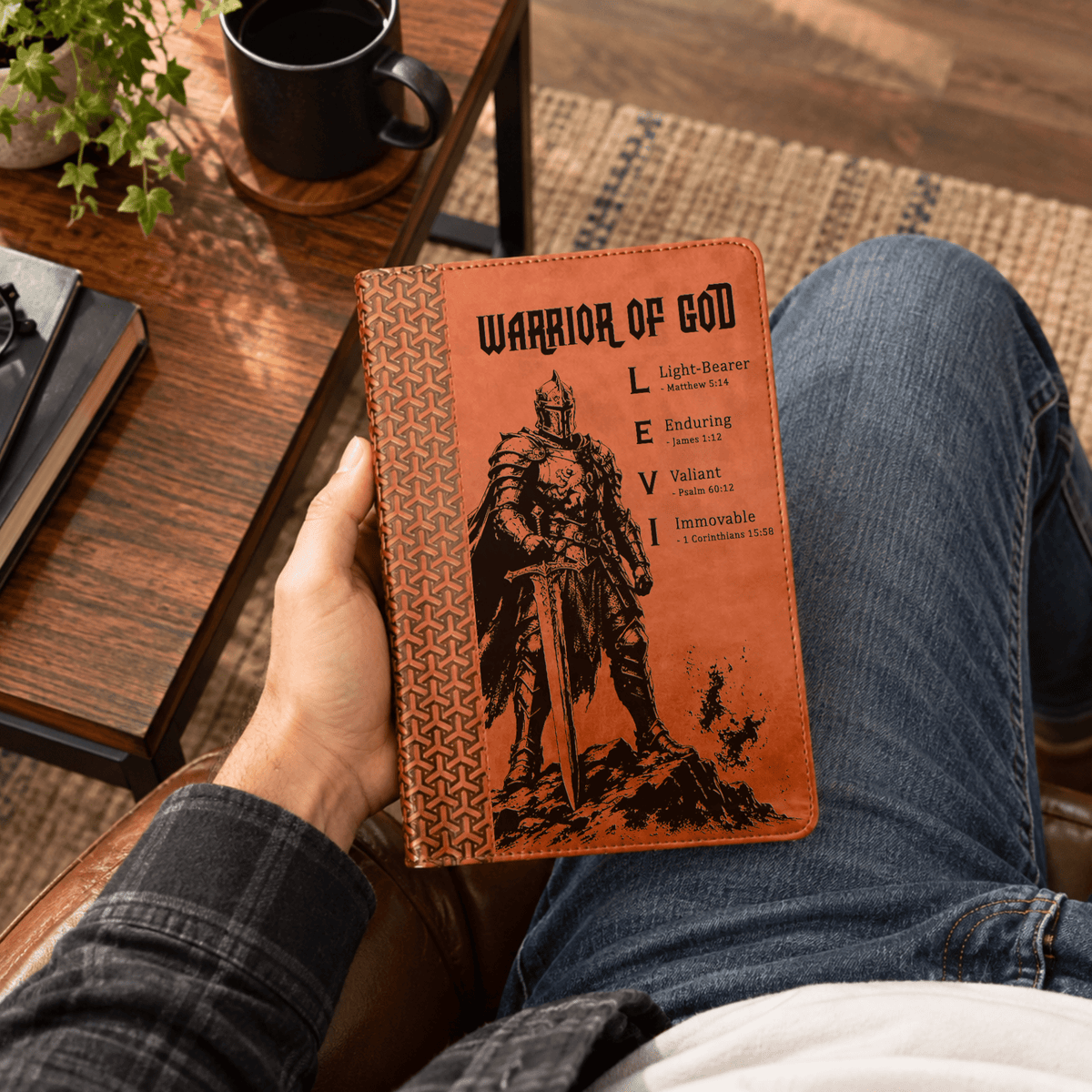 Personalized KJV Study Bible, Custom Engraved Acrostic Name with Verse Reference, Warrior of God Design, Christian Gift for Him - Religious Books - Aylev