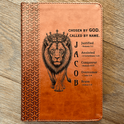 Personalized KJV Study Bible, Custom Engraved Acrostic Name with Verse Reference, Lion Design, Christian Bible Gift for Him - Religious Books - Aylev