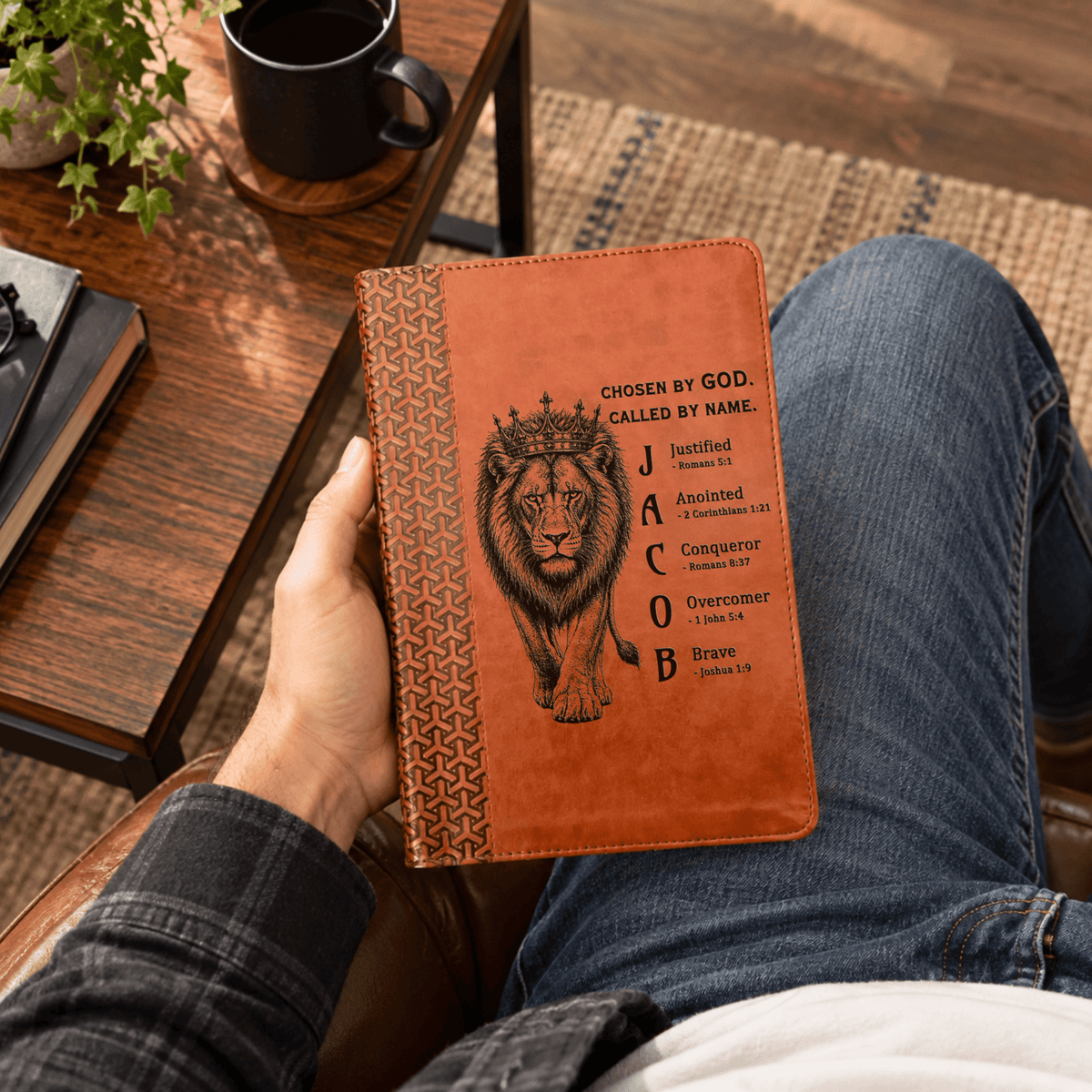 Personalized KJV Study Bible, Custom Engraved Acrostic Name with Verse Reference, Lion Design, Christian Bible Gift for Him - Religious Books - Aylev