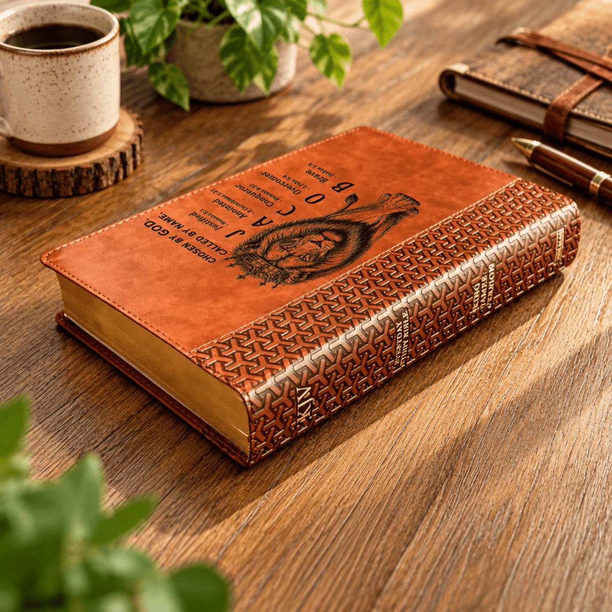 Personalized KJV Study Bible, Custom Engraved Acrostic Name with Verse Reference, Lion Design, Christian Bible Gift for Him - Religious Books - Aylev
