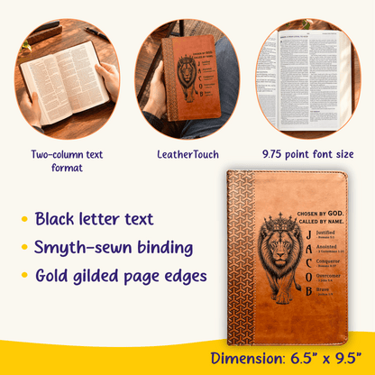 Personalized KJV Study Bible, Custom Engraved Acrostic Name with Verse Reference, Lion Design, Christian Bible Gift for Him - Religious Books - Aylev
