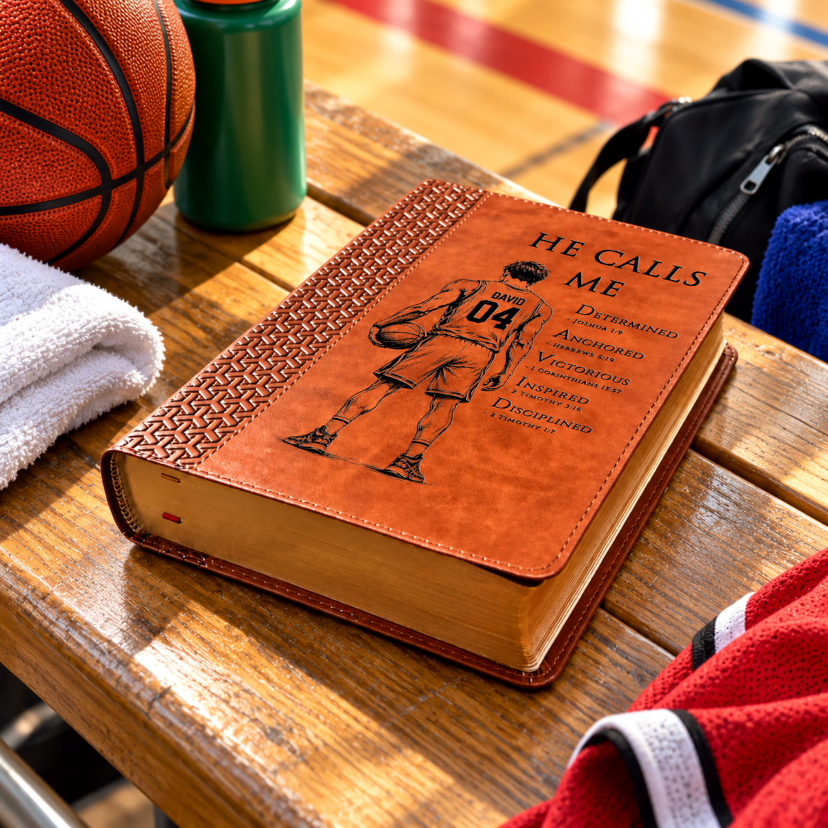 Personalized KJV Study Bible, Custom Engraved Acrostic Name with Verse Reference, Christian Sports Gift for Basketball Players - Religious Books - Aylev