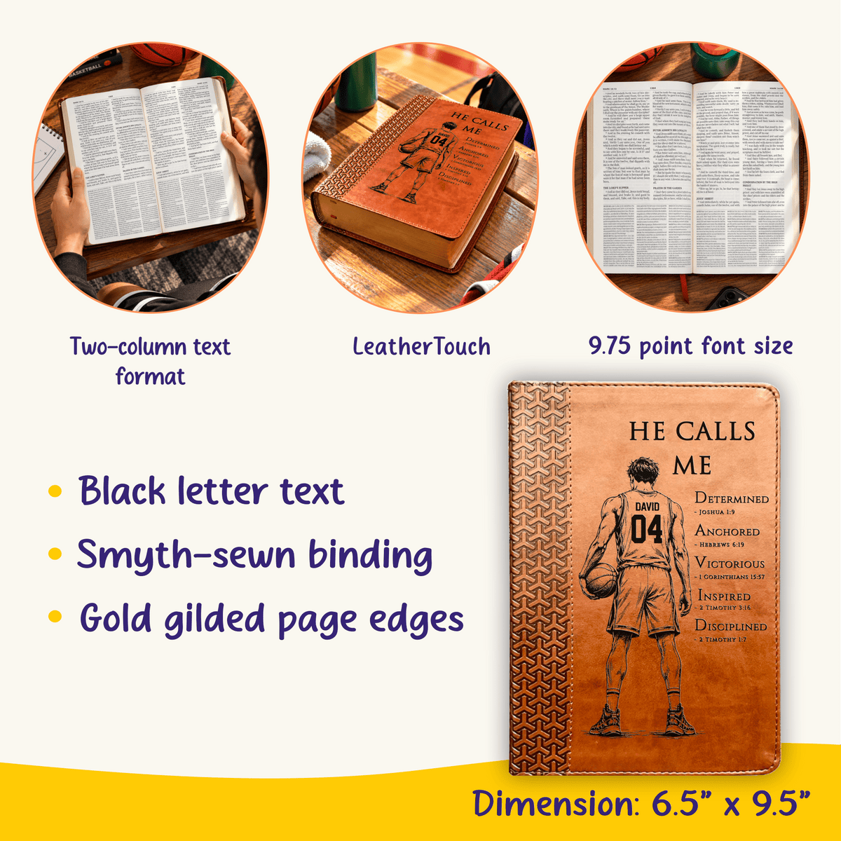Personalized KJV Study Bible, Custom Engraved Acrostic Name with Verse Reference, Christian Sports Gift for Basketball Players - Religious Books - Aylev