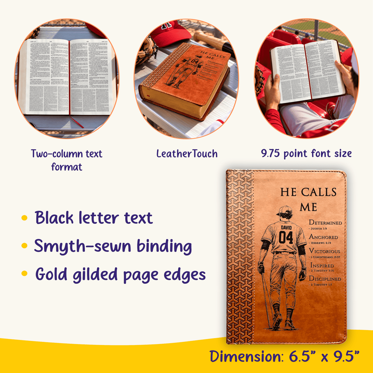Personalized KJV Study Bible, Custom Engraved Acrostic Name with Verse Reference, Christian Sports Gift for Baseball Players - Religious Books - Aylev