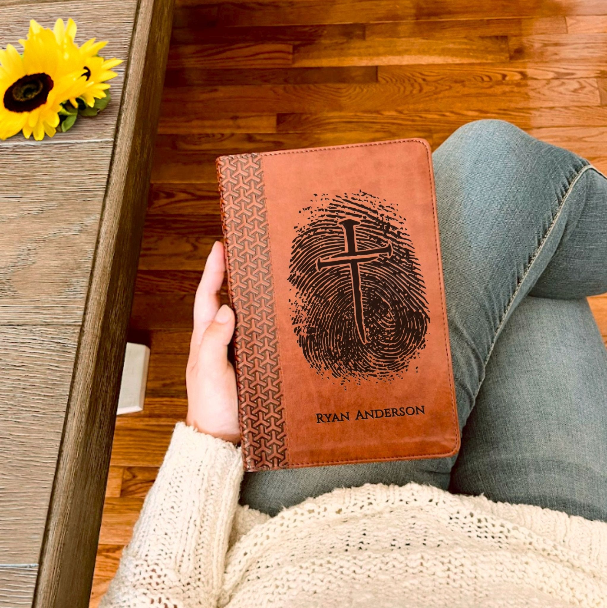 Personalized KJV Study Bible, Custom Fingerprint & Cross Design with Name Engraved, Gifts for Baptism, Wedding, and Confirmation - Religious Books - Aylev