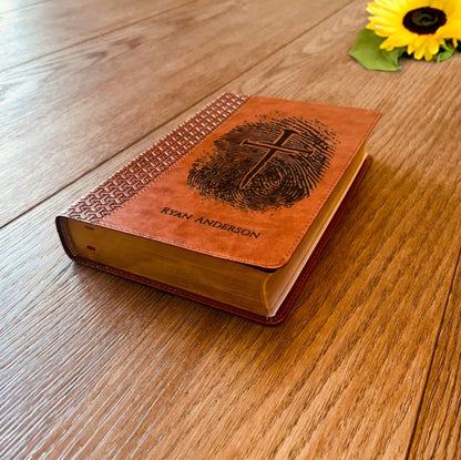 Personalized KJV Study Bible, Custom Fingerprint & Cross Design with Name Engraved, Gifts for Baptism, Wedding, and Confirmation - Religious Books - Aylev