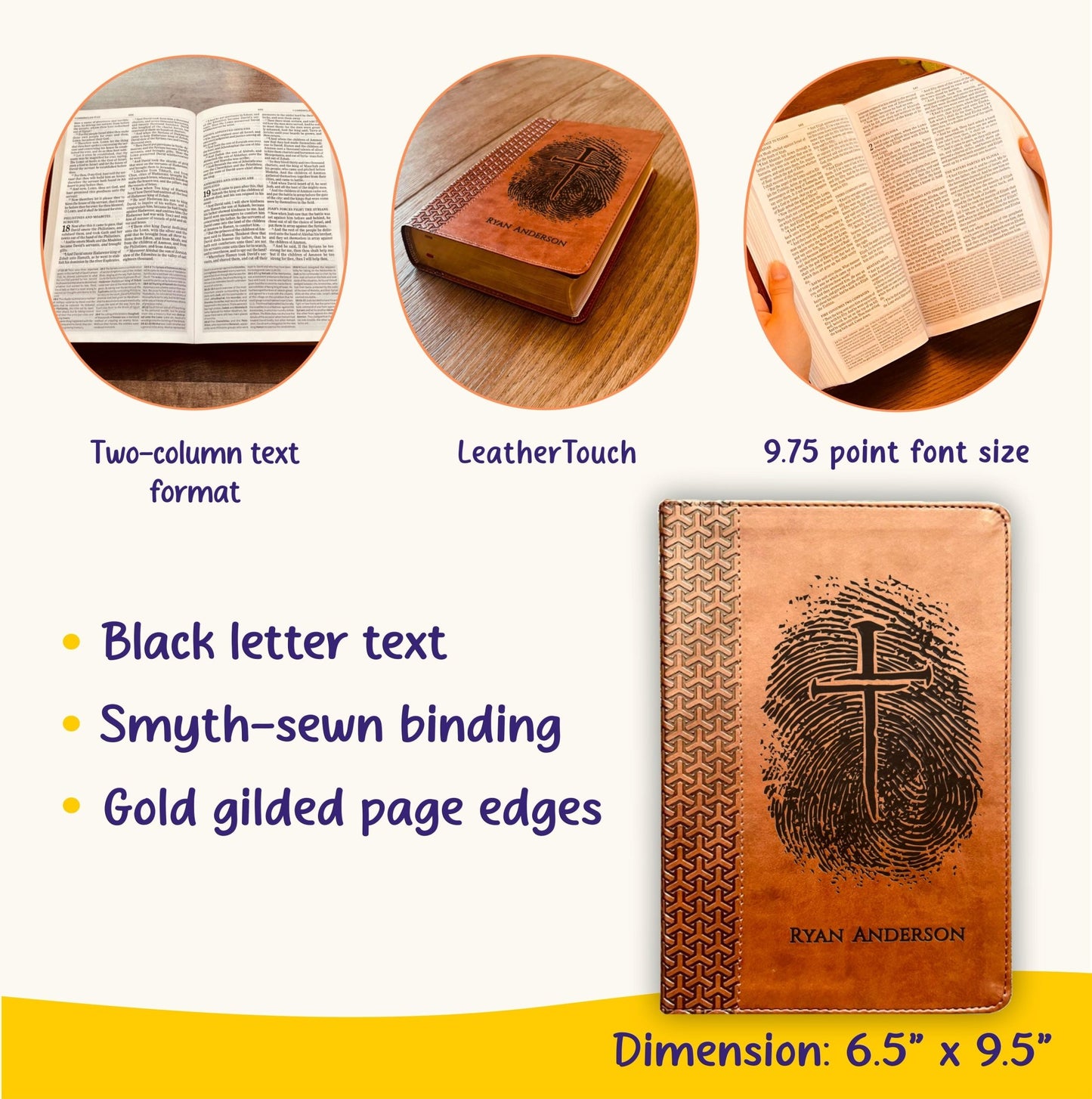 Personalized KJV Study Bible, Custom Fingerprint & Cross Design with Name Engraved, Gifts for Baptism, Wedding, and Confirmation - Religious Books - Aylev