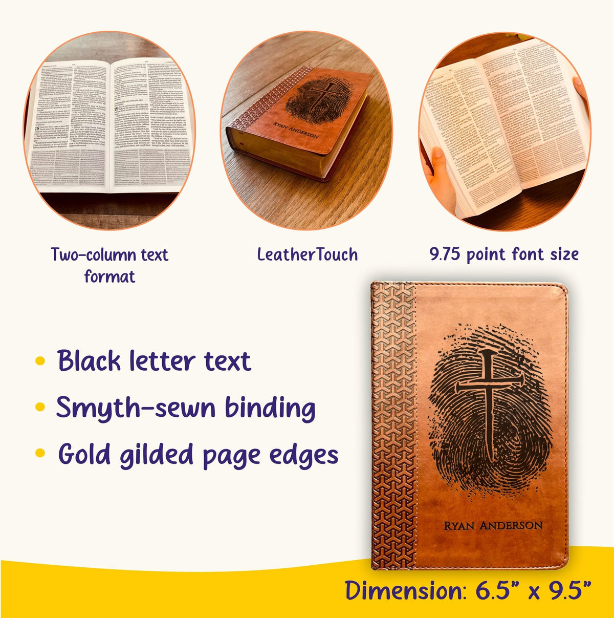 Personalized KJV Study Bible, Custom Fingerprint & Cross Design with Name Engraved, Gifts for Baptism, Wedding, and Confirmation - Religious Books - Aylev