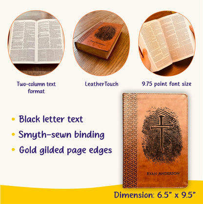 Personalized KJV Study Bible, Custom Fingerprint & Cross Design with Name Engraved, Gifts for Baptism, Wedding, and Confirmation - Religious Books - Aylev