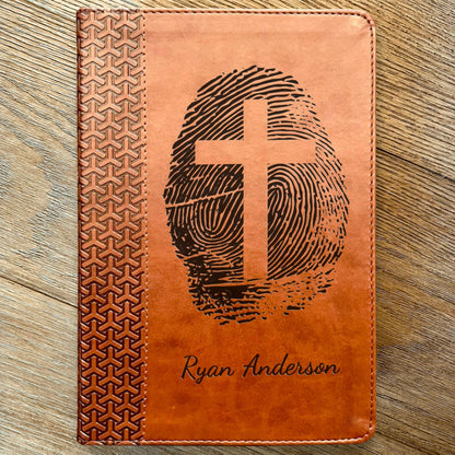 Personalized KJV Study Bible, Custom Fingerprint & Cross Design with Name Engraved, Gifts for Baptism, Wedding, and Confirmation - Religious Books - Aylev