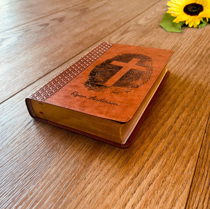 Personalized KJV Study Bible, Custom Fingerprint & Cross Design with Name Engraved, Gifts for Baptism, Wedding, and Confirmation - Religious Books - Aylev