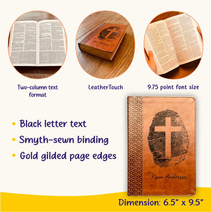 Personalized KJV Study Bible, Custom Fingerprint & Cross Design with Name Engraved, Gifts for Baptism, Wedding, and Confirmation - Religious Books - Aylev