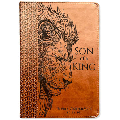Personalized KJV Study Bible, Son of a King Lion Design, Custom Engraved Name, Christian Gift, Baptism Gift, Bible Gift for Him - Religious Books - Aylev