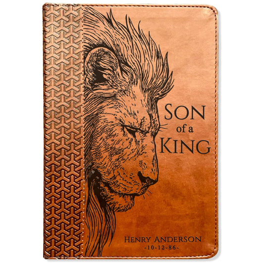 Personalized KJV Study Bible, Son of a King Lion Design, Custom Engraved Name, Christian Gift, Baptism Gift, Bible Gift for Him - Religious Books - Aylev