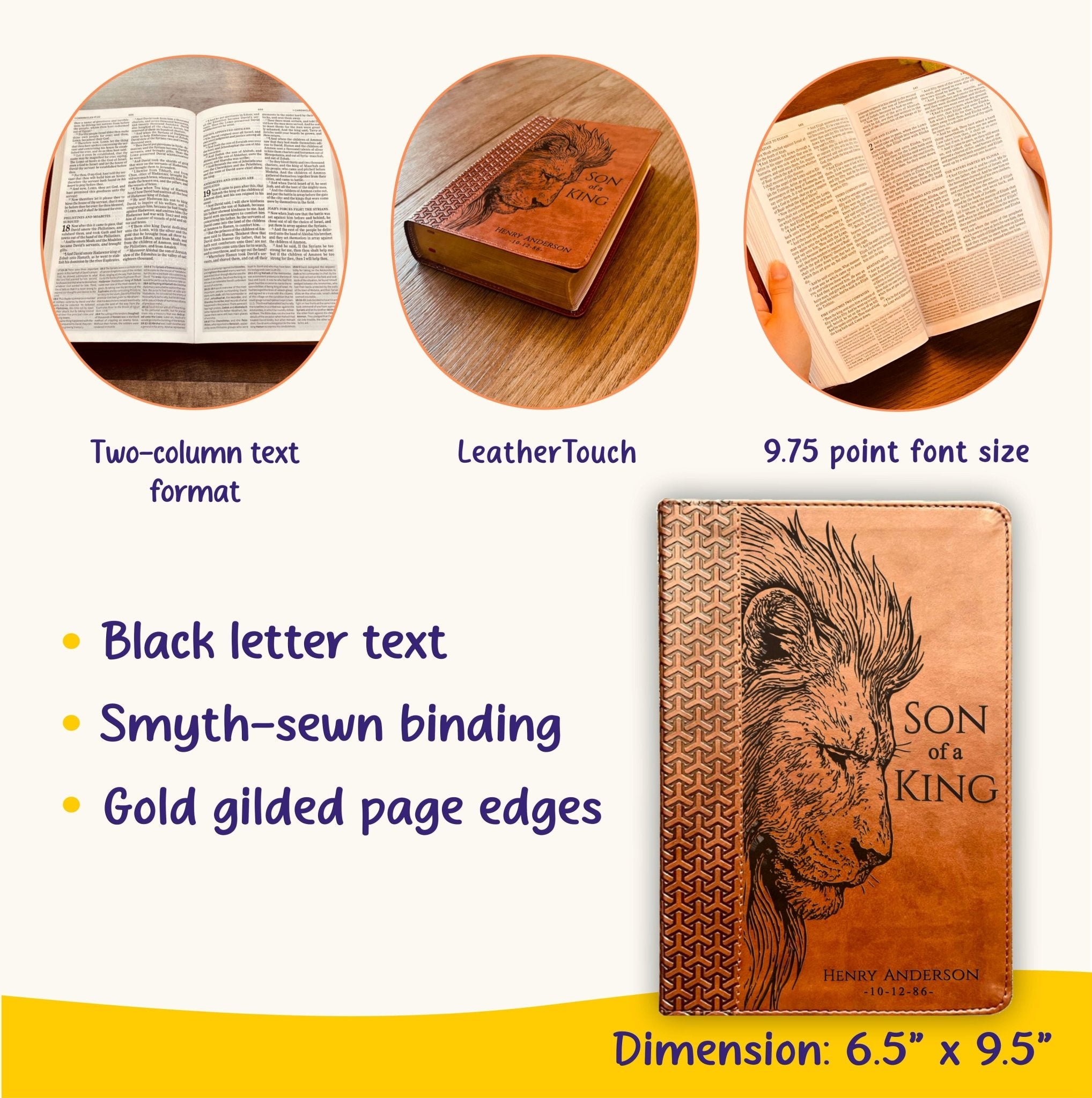 Personalized KJV Study Bible, Son of a King Lion Design, Custom Engraved Name, Christian Gift, Baptism Gift, Bible Gift for Him - Religious Books - Aylev