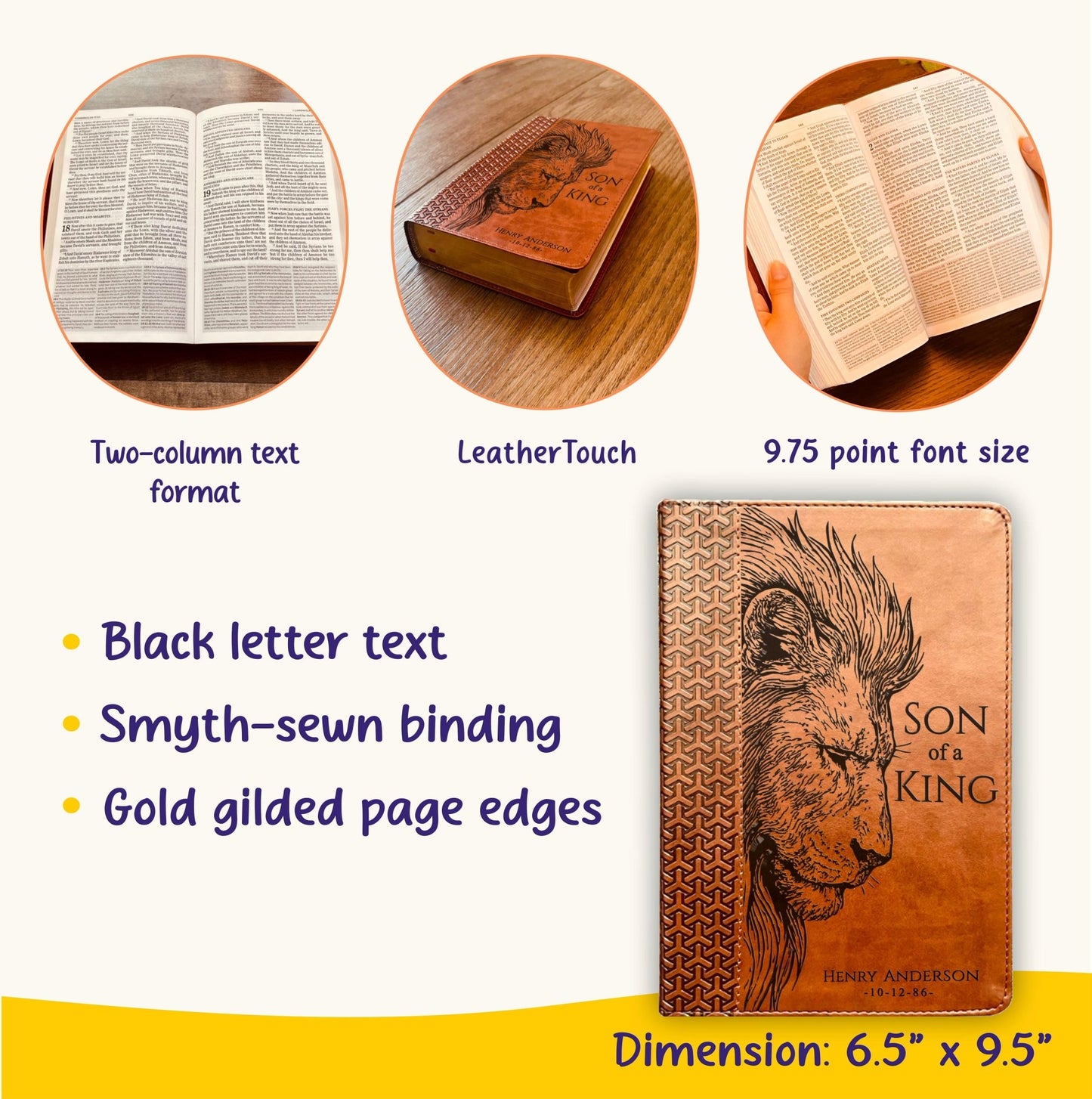 Personalized KJV Study Bible, Son of a King Lion Design, Custom Engraved Name, Christian Gift, Baptism Gift, Bible Gift for Him - Religious Books - Aylev
