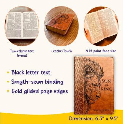 Personalized KJV Study Bible, Son of a King Lion Design, Custom Engraved Name, Christian Gift, Baptism Gift, Bible Gift for Him - Religious Books - Aylev