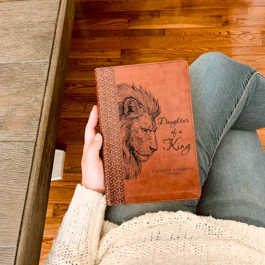 Personalized KJV Study Bible, Daughter of a King Lion Design, Custom Engraved Name, Christian Gift, Baptism Gift, Bible Gift for Her
