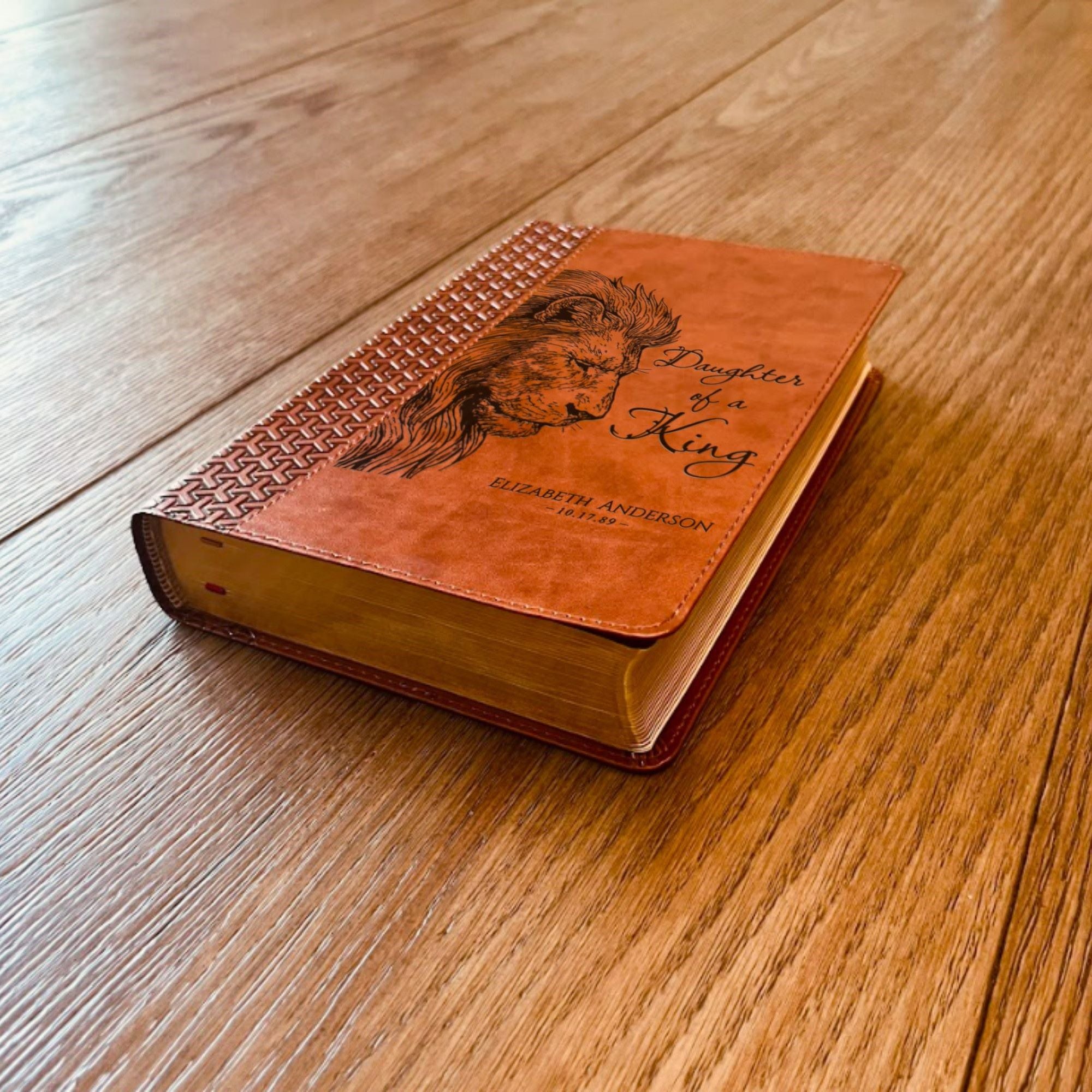 Personalized KJV Study Bible, Daughter of a King Lion Design, Custom Engraved Name, Christian Gift, Baptism Gift, Bible Gift for Her