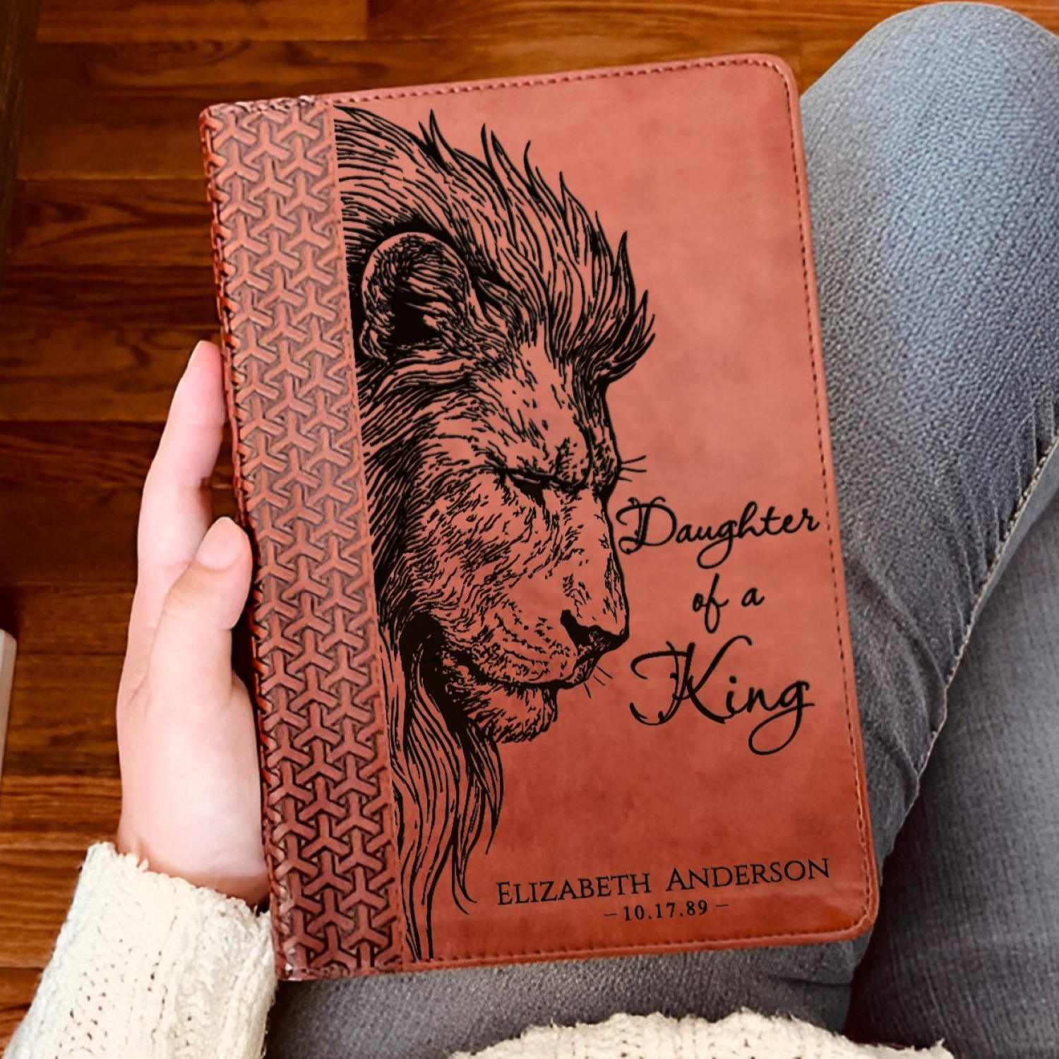 Personalized KJV Study Bible, Daughter of a King Lion Design, Custom Engraved Name, Christian Gift, Baptism Gift, Bible Gift for Her