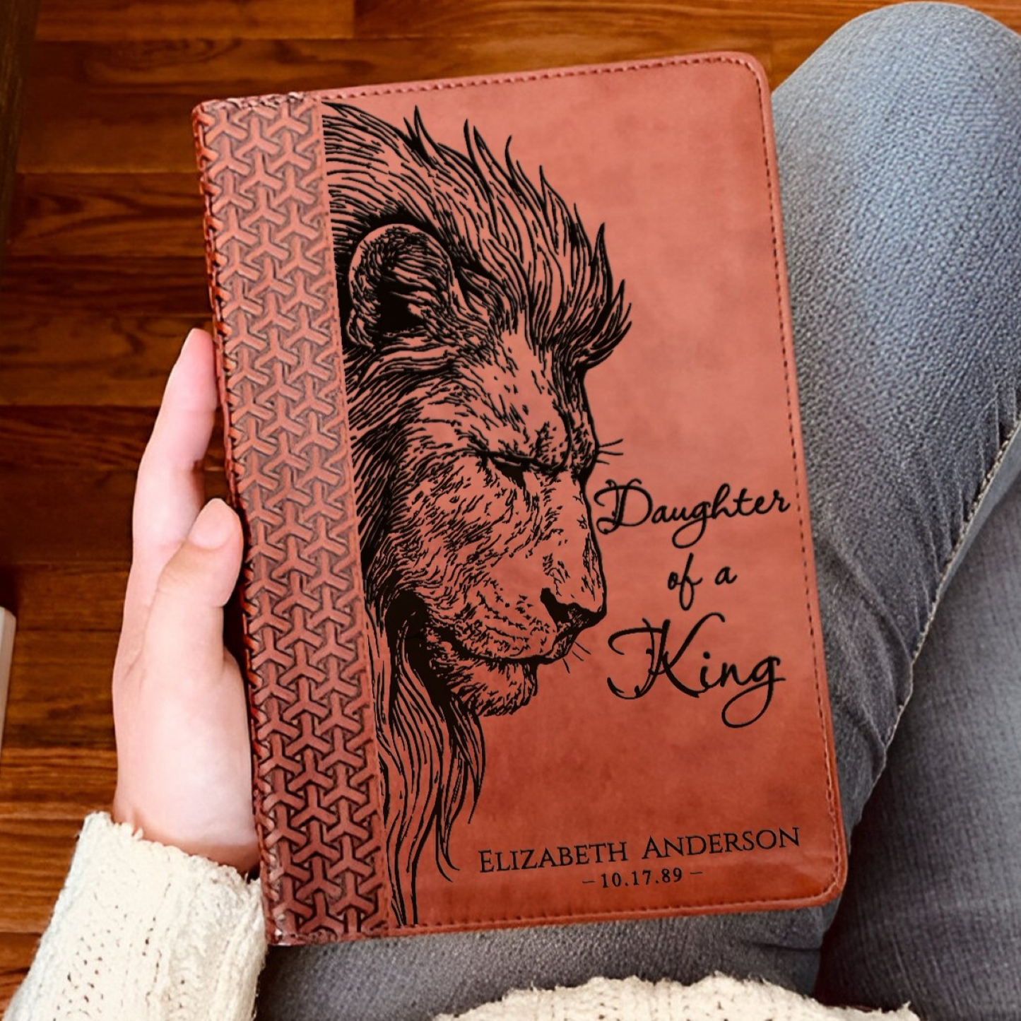 Personalized KJV Study Bible, Daughter of a King Lion Design, Custom Engraved Name, Christian Gift, Baptism Gift, Bible Gift for Her