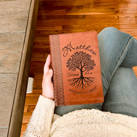 Personalized KJV Study Bible, Custom Engraved Name, Rooted in Christ Tree Design, Christian Gift, Bible Gifts for Her, Gifts for Him