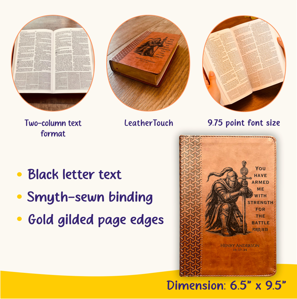 Personalized Bible for Men, KJV Study Bible, Customized Bible Engraved Name, Knight Warrior Design, Christian Gift, Bible Gifts for Him