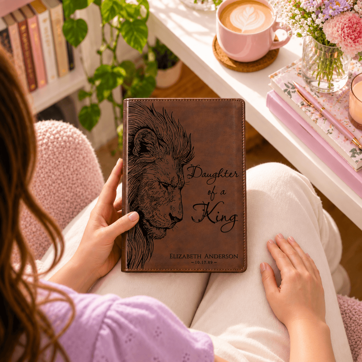 Personalized ESV Dyslexia Friendly Bible, Daughter of a King Lion Design, Custom Engraved Name, Christian Baptism Bible Gift for Her - Religious Books - Aylev