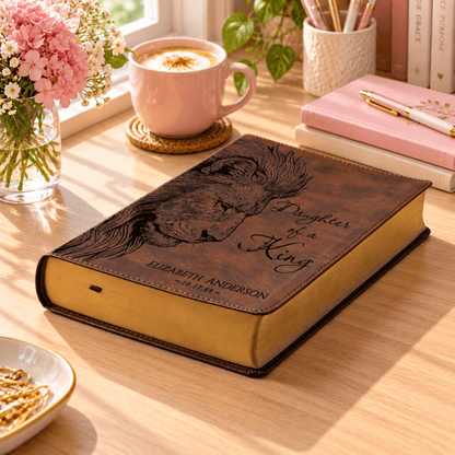 Personalized ESV Dyslexia Friendly Bible, Daughter of a King Lion Design, Custom Engraved Name, Christian Baptism Bible Gift for Her - Religious Books - Aylev