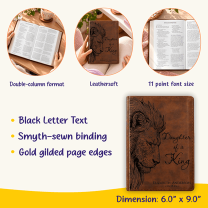 Personalized ESV Dyslexia Friendly Bible, Daughter of a King Lion Design, Custom Engraved Name, Christian Baptism Bible Gift for Her - Religious Books - Aylev