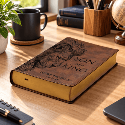 Personalized ESV Dyslexia Friendly Bible, Custom Lion Design with Engraved Name, English Standard Version, Christian Baptism Gift for men - Religious Books - Aylev