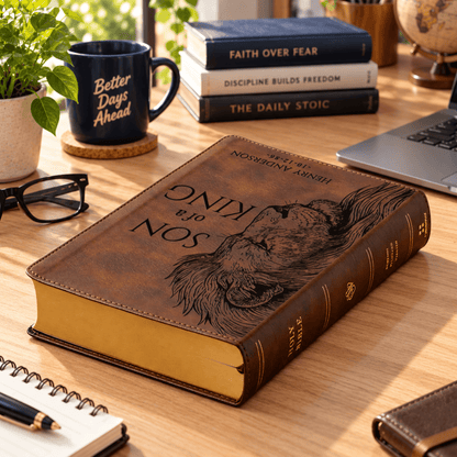 Personalized ESV Dyslexia Friendly Bible, Custom Lion Design with Engraved Name, English Standard Version, Christian Baptism Gift for men - Religious Books - Aylev