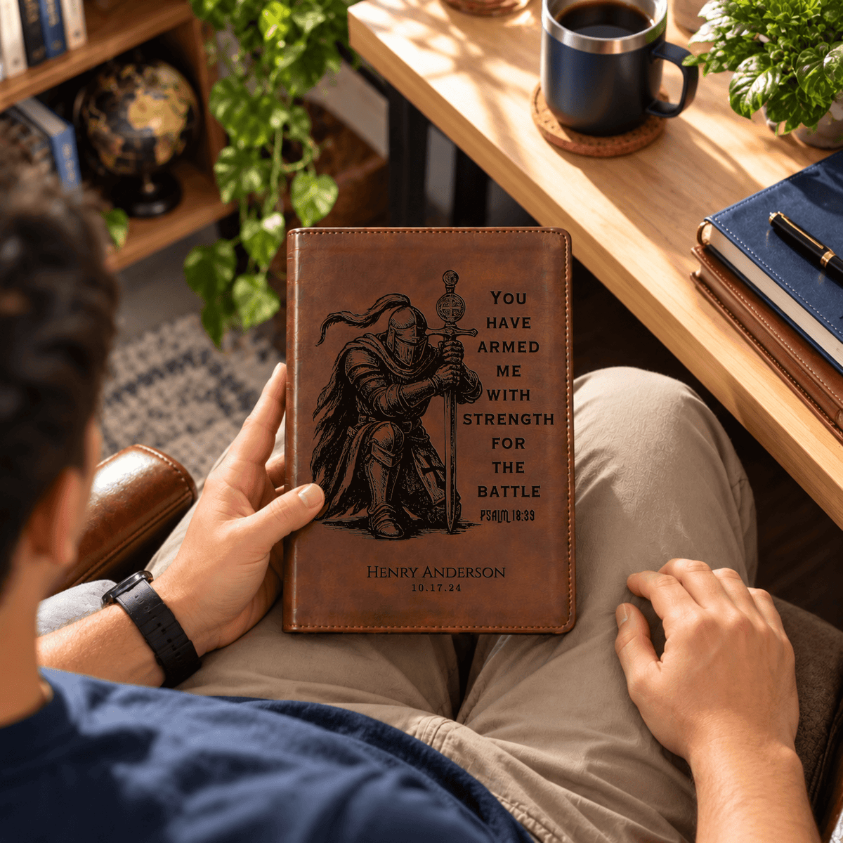 Personalized ESV Dyslexia Friendly Bible, Custom Engraved Warrior Design with Name, English Standard Version, Christian Baptism Gift for men - Religious Books - Aylev