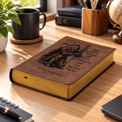 Personalized ESV Dyslexia Friendly Bible, Custom Engraved Warrior Design with Name, English Standard Version, Christian Baptism Gift for men - Religious Books - Aylev