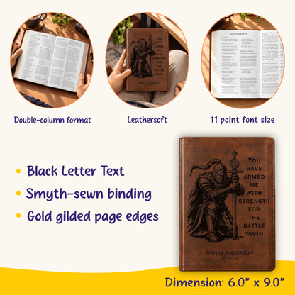 Personalized ESV Dyslexia Friendly Bible, Custom Engraved Warrior Design with Name, English Standard Version, Christian Baptism Gift for men - Religious Books - Aylev