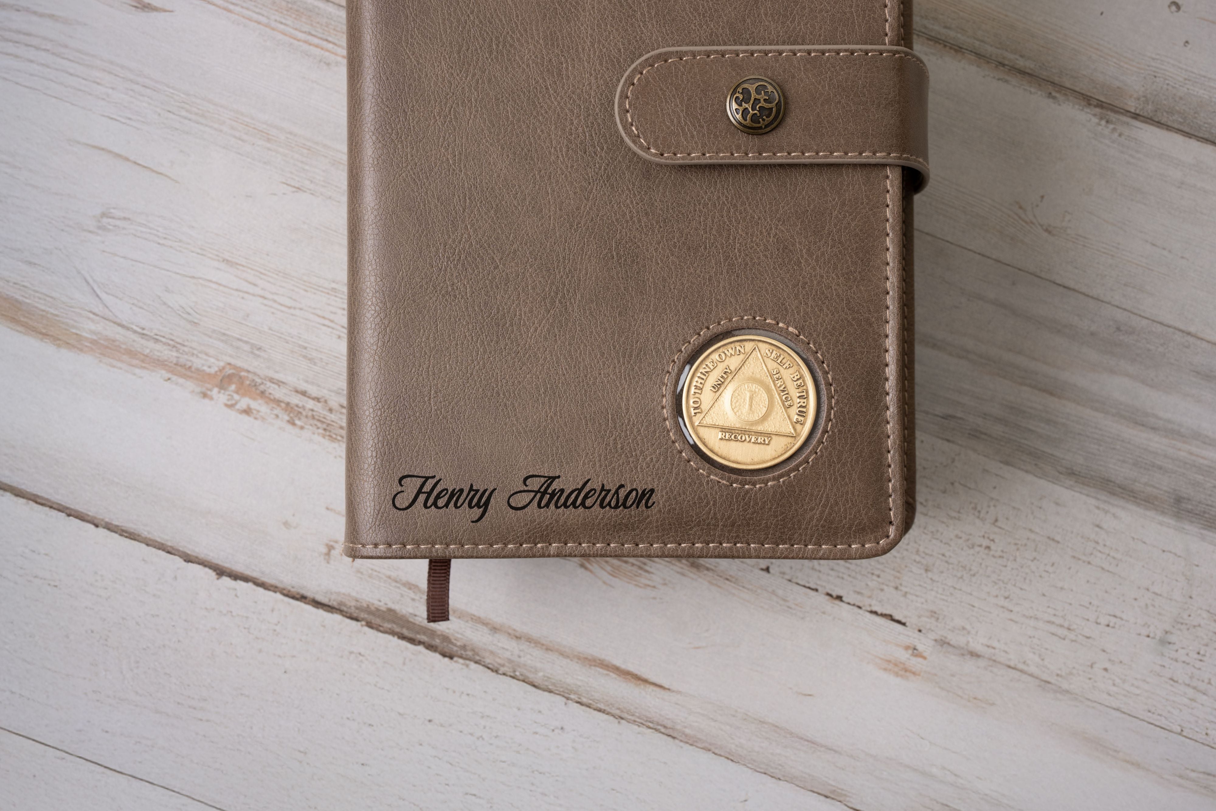 Personalized AA Big Book & 12 Steps and 12 Traditions Book Set Cover, Alcoholics Anonymous Gifts, Fits 2 Hardcover AA Books, AA Coin Holder