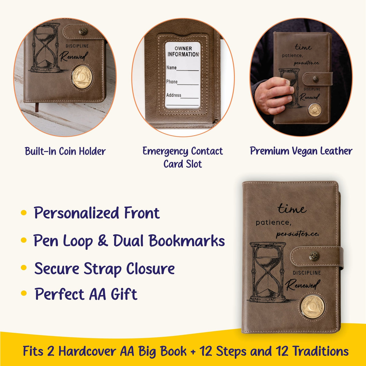 Custom Design AA Big Book & 12 Steps and 12 Traditions Book Set Cover, Alcoholics Anonymous Gifts, Fits 2 Hardcover AA Books, AA Coin Holder - Religious Books - Aylev