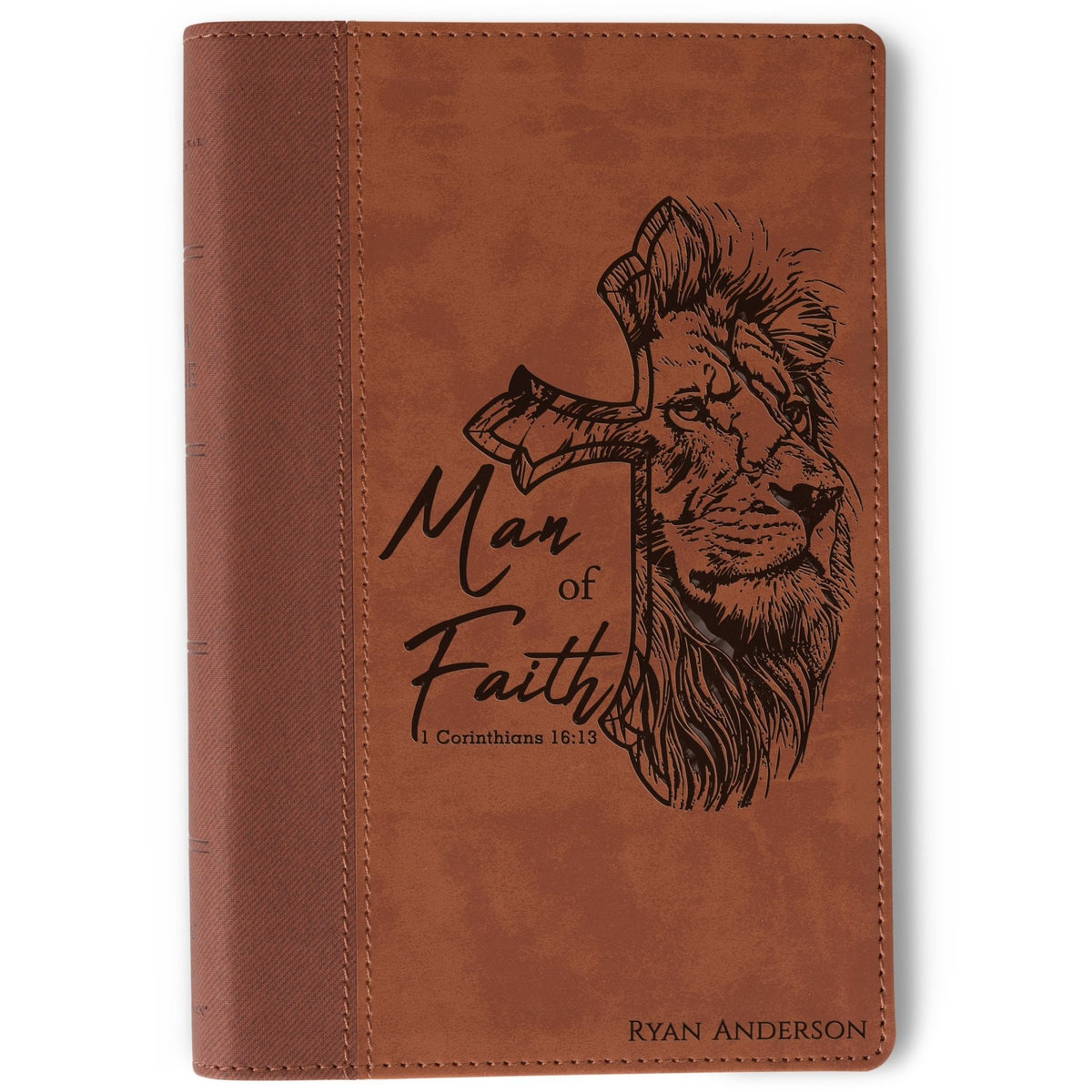Personalized NIV Large - Print Bible, Custom Bible Engraved Name, Man of Faith Lion Design, Christian Gift, Baptism Gift, Bible Gift for Him - Religious Books - Aylev
