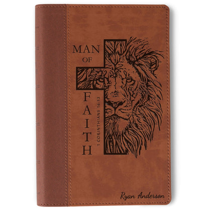 Personalized NIV Large - Print Bible, Custom Bible Engraved Name, Man of Faith Lion Design, Christian Gift, Baptism Gift, Bible Gift for Him - Religious Books - Aylev