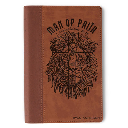 Personalized NIV Large - Print Bible, Custom Bible Engraved Name, Man of Faith Lion Design, Christian Gift, Baptism Gift, Bible Gift for Him - Religious Books - Aylev
