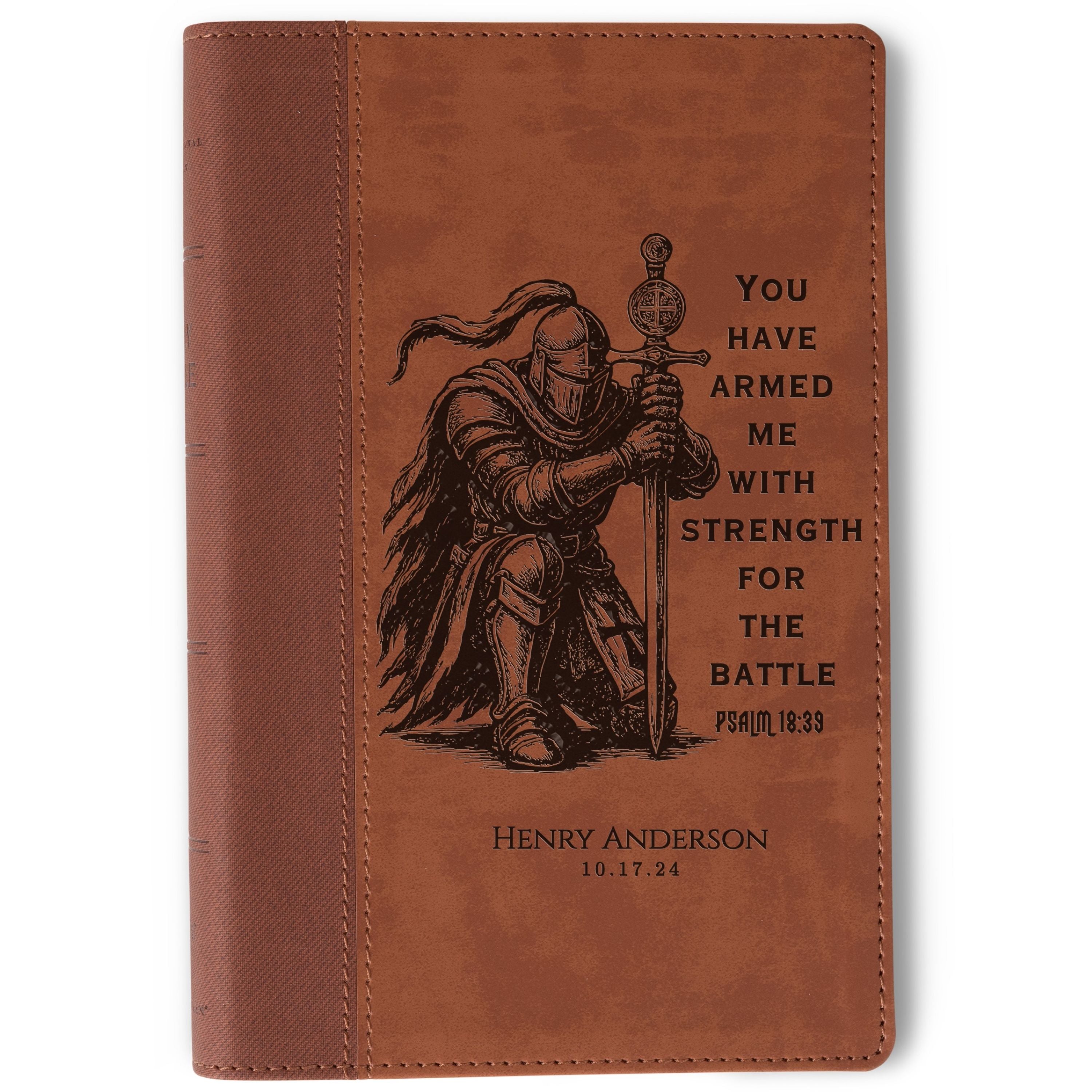 Personalized Bible for Men, NIV Large Print Bible, Custom Bible Engraved Name, Knight Warrior Design, Christian Gift, Bible Gifts for Him