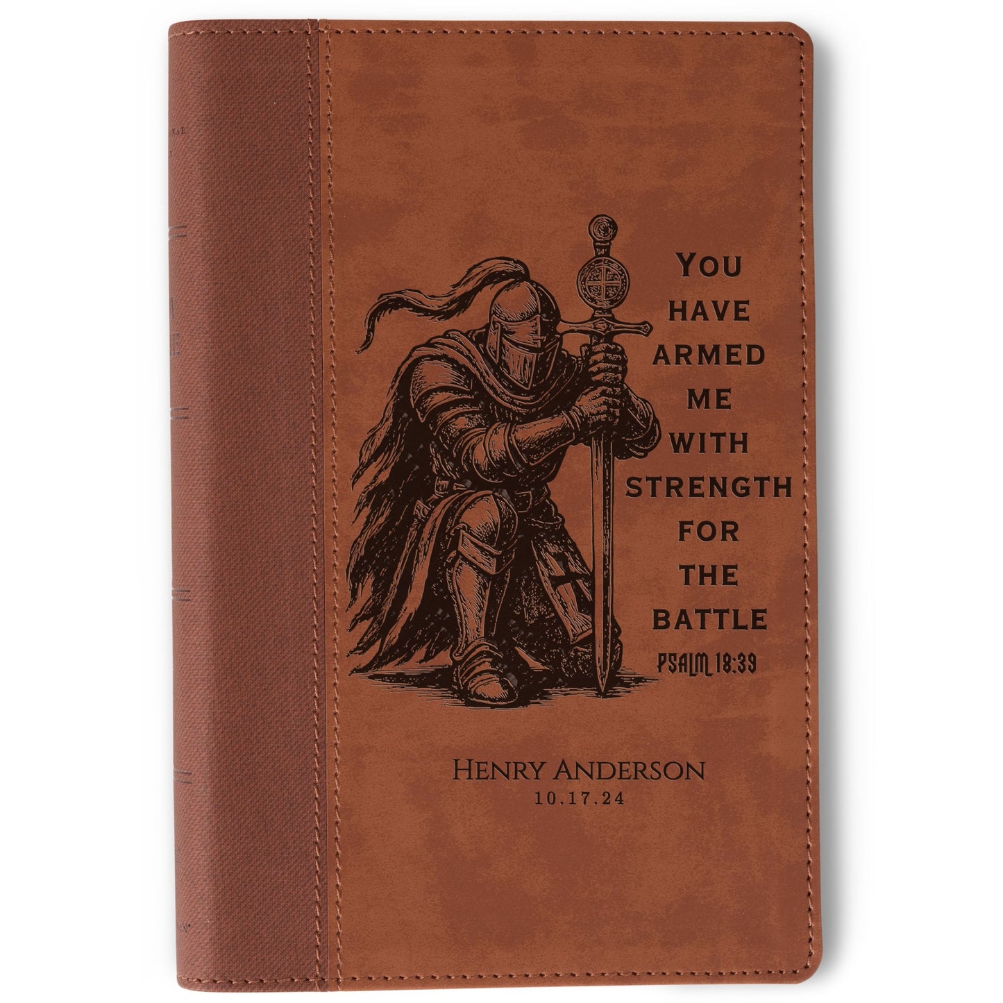 Personalized Bible for Men, NIV Large Print Bible, Custom Bible Engraved Name, Knight Warrior Design, Christian Gift, Bible Gifts for Him