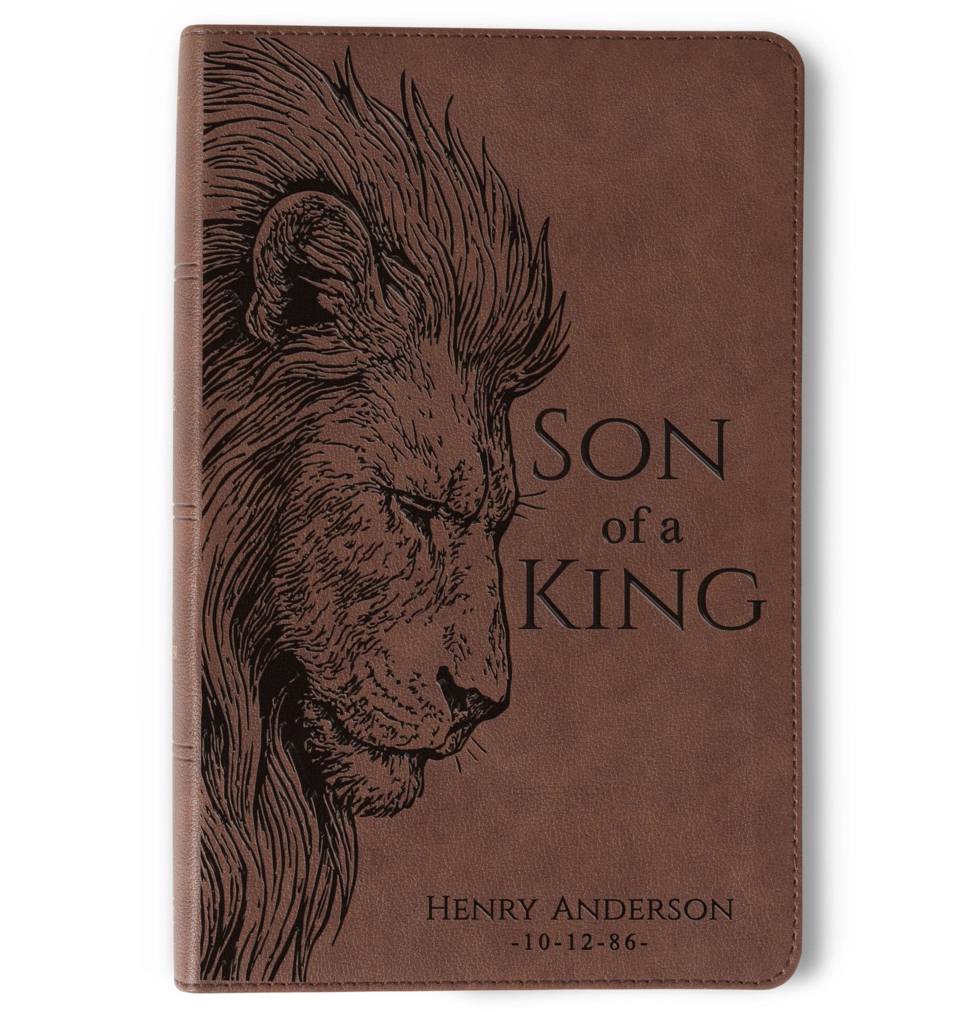 Personalized KJV Single - Column Bible, Son of a King Lion Design, Custom Engraved Name, Christian Gift, Baptism Gift, Bible Gift for Him - Religious Books - Aylev